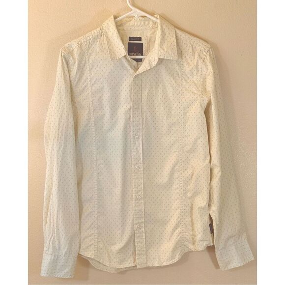 Prana Shirt Slim Fit Ivory Dot Button Down Long Sleeve Women's Shirt Small - Picture 1 of 9